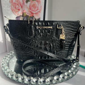 Brahmin NWOT Asher Satchel Black Melbourne Croc Embossed Crossbody